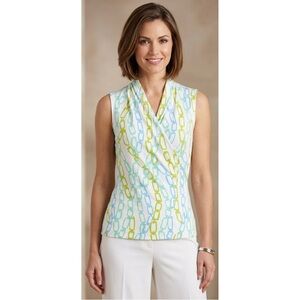 J. McLaughlin Sleeveless Faux Wrap Top Chain Print